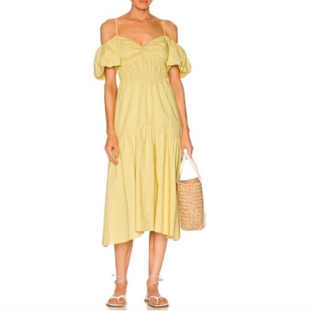 VINCE Sweetheart Puff Sleeve Tiered Midi Dress
